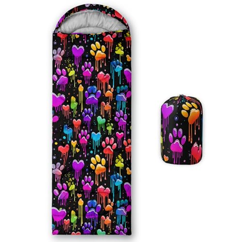 QOOMO Camping Sleeping Bags,3 Season Warm & Cool Weather,Lightweight,Waterproof Sleeping Bags for Adults & Kids,Traveling,and Outdoors,Camping Gear Equipment - color: colorful paw print