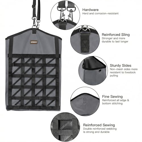 Ultra-Slow Feed Hay Bag for Horses, 3 Packs Hay Bags with Net Front Design,Wide Opening for Easy Filling,Two Types of Hanging for Feeding Goats, Sheep and Donkeys (1 Black+2 Grey) - color: 1 Black+2 Grey