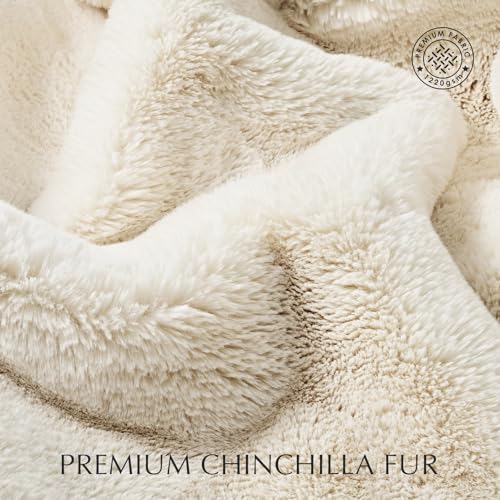 EVERGRACEHOME Faux Chinchilla Fur Throw Blanket, 50"x60", Arctic White | Luxury, Super Soft, 1220GSM, Fluffy Cozy Mink, Reversible Velvet Back, Warm Thick Heavy Winter Throw for Couch Bed, Gift - color: Arctic White, size: 50"x60"