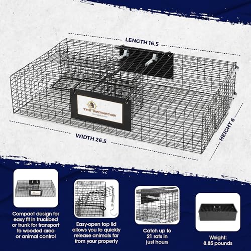 Rugged Ranch Ratinator Large Dual Door Live Rat & Mouse Trap Cage, 2-Pack | Humane Multi-Catch Rodent Control for Indoor or Outdoor Use, Reusable Catch and Release Wire Metal Cage for Rats and Mice - color: Rat, size: 2 Pack