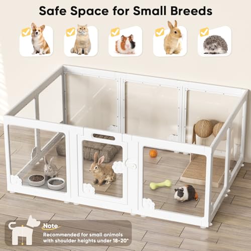 24“ Acrylic Clear Dog Play Pen Indoors 10 Panels, Puppy Playpen with Door for Small Dogs Puppies, Transparent Plastic Pet Playpen Cage Fence Crate Kennel for Cat Kitten Rabbit Bunny Ferret etc | 360° Visibility, Modern Look, Easy Wipe-Clean Surface, Scrat