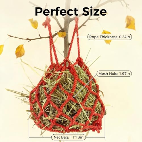 Red Hanging Spherical Rabbit Hay Feeder 13×11in,Interactive Hay Pouch - color: Red