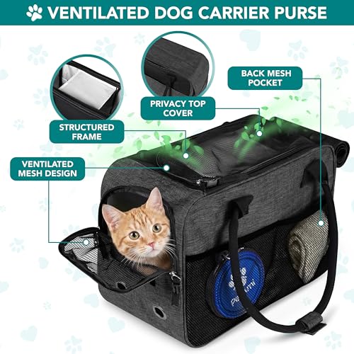 PetAmi Dog Purse Carrier for Small Dogs Cats, TSA Airline Approved Soft-Sided Pet Carrier with Pockets, Ventilated Travel Tote Bag with Bed & Shoulder Strap, Puppy Kitten, Max 12 lbs, Heather Charcoal - color: Heather Charcoal