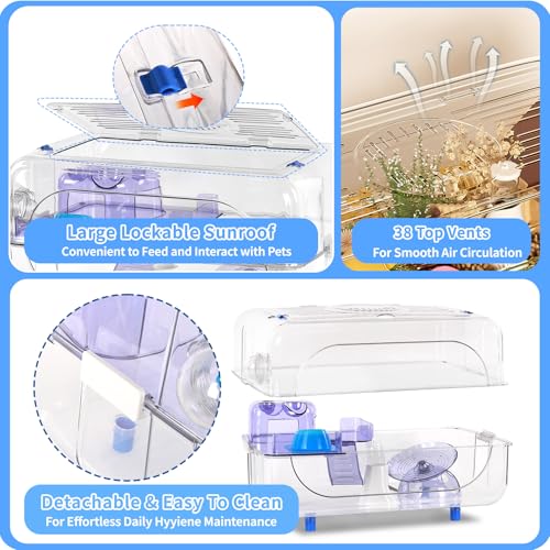 Large Hamster Cage Kit 24x13x14in for Syrian Hamsters & Dwarf Hamsters | with Deepened Base 6″H, Large Platform, Exercise Wheel, 2 Hide-Houses, Water Bottle, Food Bowl, Ladder, Tube Port
