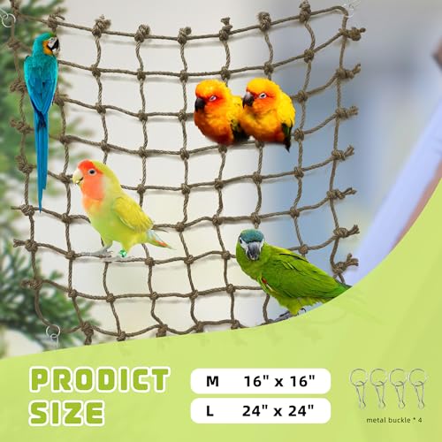 Parrot Climbing Net Jungle Fever Rope Small Animals Toys for Parakeets Lovebirds Finch Budgerigars Conure Cockatiel (L 24" x 24") - size: L 24" x 24"