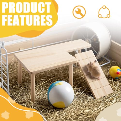 Wooden Hamster Platform with Legs, Guinea Pig Ramp with Platform | Wood Guinea Pig Hideout with Ladder for Small Animal, Hamster Climbing Toys, Pet Cage Accessories