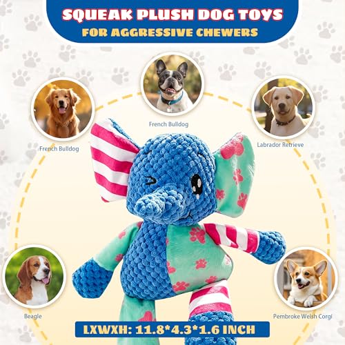 Dog Squeak Toys for Small & Medium Breeds, Puppy Teething Interactive Chewing Plush Toy to Keep Them Busy, Best Birthday, Christmas, Halloween, Easter Gift, Elephant - color: Elephant