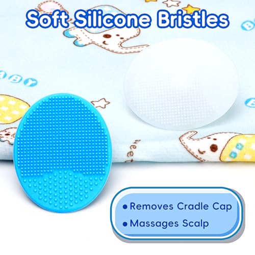 Cradle Cap Brush for Babies, Baby Bath Essentials with Silicone Scrubber Bath Sponge Dual-Sided Comb for Newborns Toddlers Boys Girls (Blue,Set of 5) - color: Blue Brush+ Comb