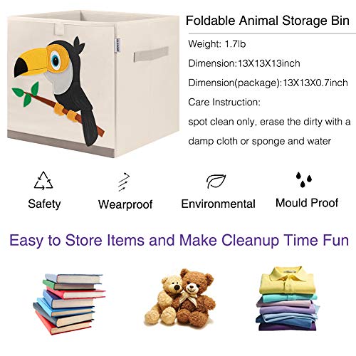 13 Inch Animal Cube Storage Bins, Foldable Fabric Kids Toy Box & Toy Chest | Kids Storage Cubes, Toy Storage Organizer Basket for Toddlers, Boys and Girls, Playroom and Nursery (Toucan) - color: Toucan