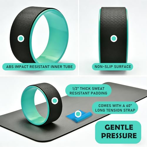NGT Yoga Wheel 13 inch Yoga Wheel for Back Pain Strongest and Most Comfortable Dharma Yoga Prop Wheel with Free Yoga Bands - color: black-green