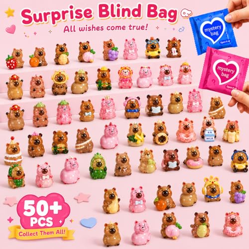 50 PCS Mystery Bag Mini Resin Capybara Blind Bags, Cute Glow in The Dark & Regular Capybara Figurines Surprise Box Toys for Kids, Tiny Collectible Party Favors, Cake Toppers, Phone Case Charms - color: 50pcs Capybara