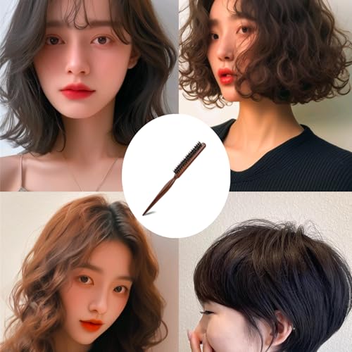 Boar Bristle Teasing Brush, 2 Packs Teasing Brush with Rat Tail Handle Hair Teasing Comb for Fine Hair, Ratting Hair Brush Curl Training Teasing Hair Brush for Smoothing Thin Thick Hair