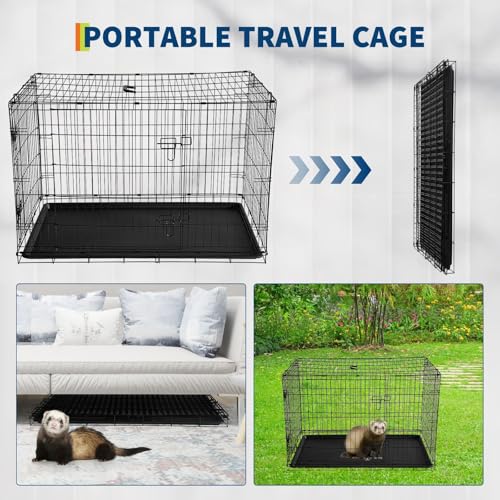 48'' Rabbit Cage, Portable Rabbit Carriers with Slide Out Tray, Top & Front Door, Folding Small Critter Carriers Cage for Bunny, Ferret, Chinchilla, Cat, Rat