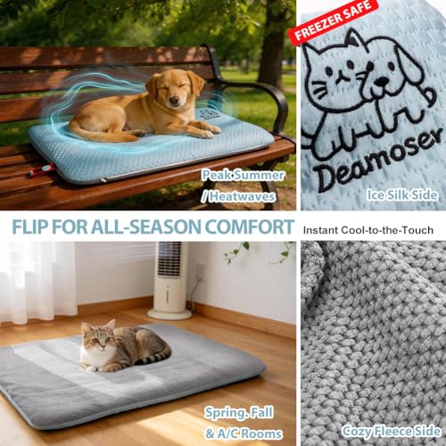 Dual-Sided Cooling Mat for Dogs & Cats – Ice Silk & Corn Fleece, Washable Pet Cooling Pad for Summer Heat Relief, Portable for Crates, Car,Strollers & All Seasons - size: S(19.6"x15.7")