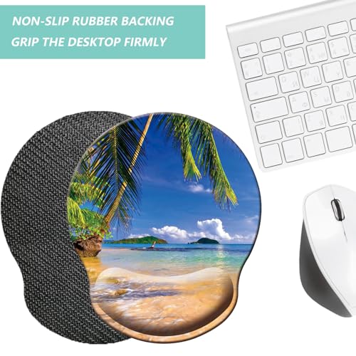 Mouse Pad with Wrist Support, Ergonomic Mouse Pad with Memory Foam Wrist Rest Cushion, Non-Slip Rubber Base Gaming Mice Pad for Home Office Computer Laptop, Beach Tree - color: M39-Beach tree