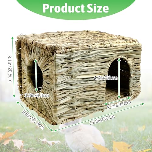 Tfwadmx Rabbit Grass House - Natural Hand Woven Seagrass Play Hay Bed, Hideaway Hut Toy for Bunny Hamster Guinea Pig Chinchilla Ferret - size: 1pcs (12 x 8 x 8in)