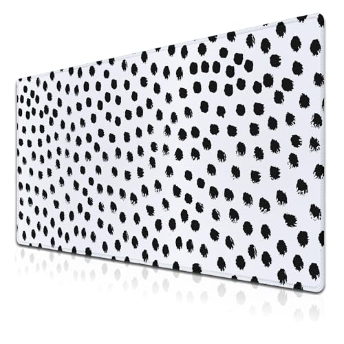 Big Gaming Mouse Pad - Black/White Desk Pad, Large Non-Slip Rubber Base Waterproof with Stitched Edges, 35.4 X 15.7 inch for Work/Game/Home - color: Polka Dots,Brush Strokes Dots