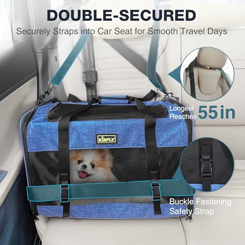 Small Dog Carrier 20"x13"x13", Foldable Soft Pet Travel Bag | Spacious soft-sided carrier with breathable mesh, sturdy frame and foldable design. Fits small pets up to 25 lbs for travel. - color: Blue, size: 20x13x13 In