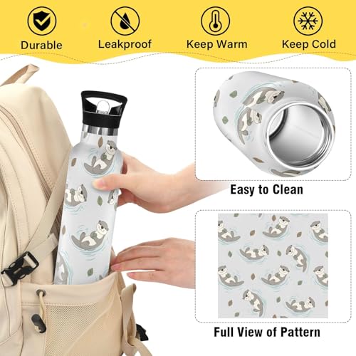 Cute Otter Insulated Water Bottle with Straw Lid,Vacuum Stainless Steel Mug Leakproof Tumbler Flask Kids Water Bottle for Sports Travel School,20oz - color: Cute Otter