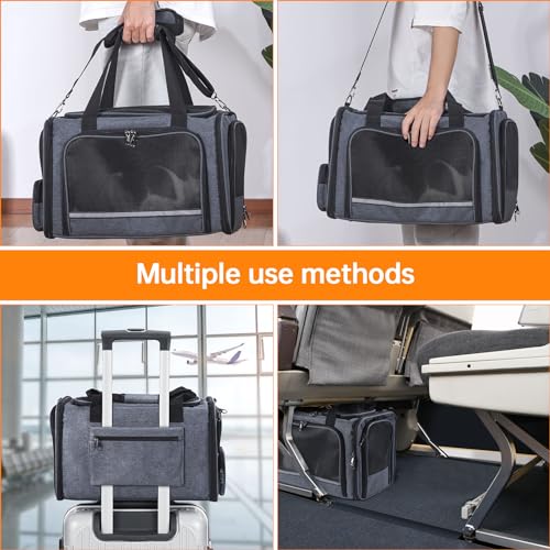 Cat Carrier Pet Travel Carrier by Airplane Approved Under seat, TSA Airline Approved Soft-Sided Dogs Carrier Bag for cat,Dogs,17.5 x 8.5 x 11 inches,Grey - color: GREY