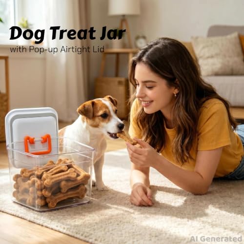 Dog Treat Container with POP-UP Airtight Lid,Dog Treat Jar | (1.8Qt /1.7L)-Small Animal Food Storage Container,Wide Mouth Opening