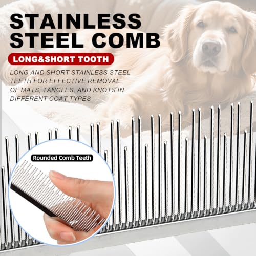 Professional Pet Stainless Steel Comb for Dogs&Cats 6.1in/15.5cm | Long&Short Fine Tooth,Dematting Com for Dogs&Cats,Flea Comb,Pet Grooming Tool,Remove Loose Hair Knots Tangles Dirt Fleas