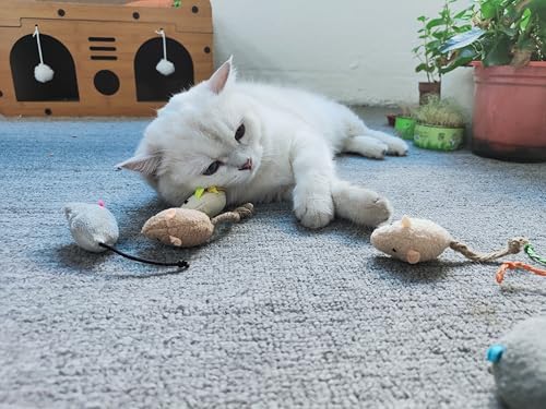 Andiker 8Pcs Cat Mouse Toys, Plush Catnip Toys Self-Play Soft Cat Mice Toy Catch and Bite to Kill Boring Time Interactive Kitten Toy for Indoor Cats and Kitten