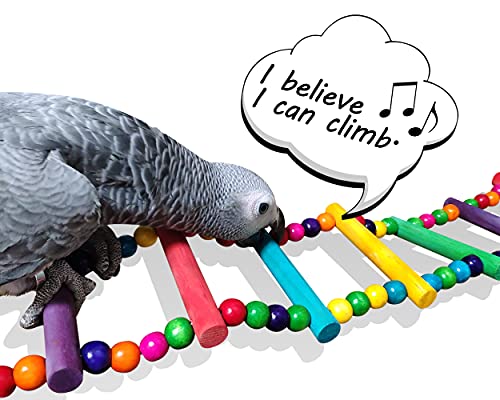 Bird Ladder Toys Coloured Flexible Parrot Swing Bridge Wooden Cockatiel Cage Hanging Climbing Ladder - size: 27.6 in (12 Steps)