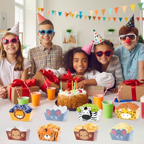 24 Pack Jungle Safari Animals Party Supplies Zoo Disposable Paper Food Trays Wild Animal Theme Birthday Parties Decorations Snack Bowl Serving Tray for Baby Shower Tableware Decor Favor