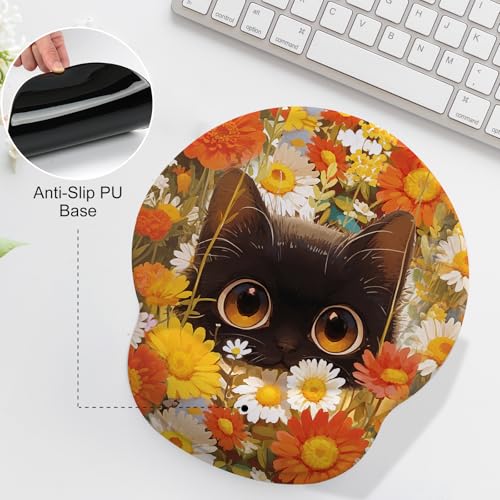 Cute Black cat Mouse Pad with Gel Wrist Support, Smooth Surface Ergonomic Mouse pad, Non-Slip Pain Relief Desk Mat for Gaming, Work & Office Desktop 2 - color: Black cat 2