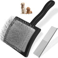2PCS Slicker Brush for Dogs & Pet Comb,Professional Dog Grooming Brush (Goldendoodles,Poodles,Labradoodles) with Extra Long Pins to Effectively Remove Tangles, Knots and Mats (Black, Large) - color: Black, size: Large