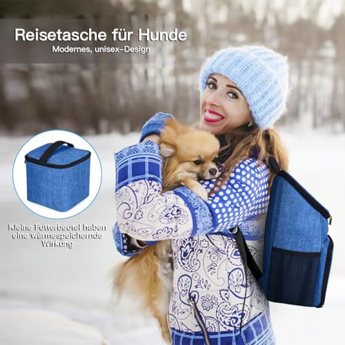 BAGLHER丨Dog Travel Bag, Airline Approved Pet Supplies Backpack, Dog Travel Backpack with 2 Silicone Collapsible Bowls and 2 Food Baskets - color: Blue-A