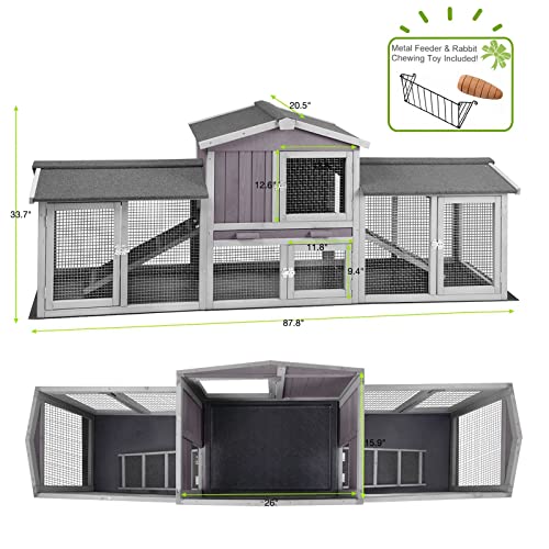 Rabbit Hutch Chicken Coop 87.8" Large Outdoor Bunny Cage with Removable PVC Layer, Easy Clean… - color: Dark Grey