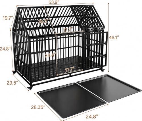 54 Dog Crate with Mat, Large Dog Crat for for Large Dogs, Heavy Duty Dog Kennel Indoor with Roof Top, XL,XXL Dog Cage forTwo Dogs - size: 54''