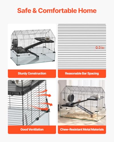 VEVOR Hamster Cage, 360°Viewing Transparent Hamster Habitats, Small Animal Cage, 29.5 x 17.3 x 24 in, Ventilated Pet Mouse Cages with Water Bottle, Portable Hamster House for Rats, Guinea Pigs - size: 29.5"L x 17.3"W x 24.0"H