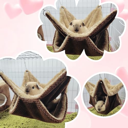 Yanmucy Double-Layer Fleece Rat Hammock House - Warm Soft Guinea Pig Hideout for Cage Accessories - Ferret Hamster Sleeping and Playing Hammock for Small Animals (Coffee) - color: Coffee