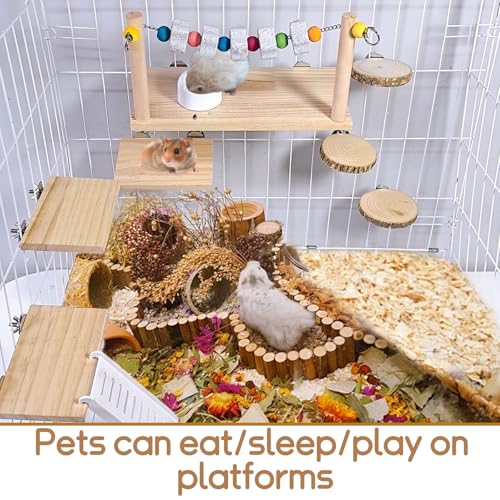 Chinchilla Platform Ledge Wood Hamster Stand Platform Board Shelf Bridge Rats Climbing Toys Cage Accessories for Chipmunks Squirrels Sugar Gliders Mice Parrots