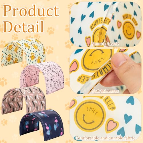 BreezeHug 4 Pcs Guinea Pig Tunnel Foldable Rabbit Hideout Washable and Soft Bunny Hide House Ferret Tunnel Toys Cage Accessories for Small Animal Hamster Hedgehogs Chinchilla (Cute Pattern) - style: Cute Pattern