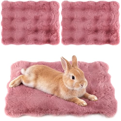 2 Pack Rabbit Mat, Soft Plush Bunny Bedding with Non-Slip Bottom, Washable Fluffy Guinea Pig Cage Liner, Small Pet Sleeping Pads for Hamster, Chinchilla, Pink - color: Pink