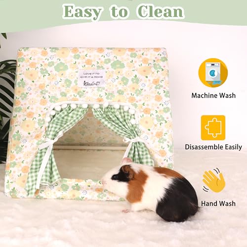 Jenvd Guinea Pig Hideout Large with Curtain, Machine Washable Bunny Hideout | Bottomless Guinea Pig Hide Tent Houses & Habitats, Easy-Clean Small Animal Hideout for Pet Rabbit, Rat, Chinchilla, Squirrel - color: Flower