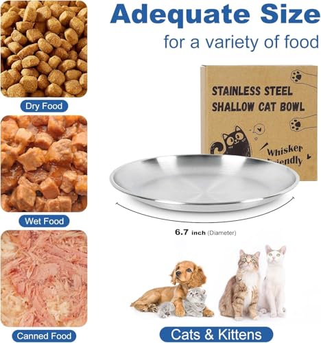 Supet Cat Plates for Wet Food, Non Slip Whisker Friendly Food Bowls, Stainless Steel Shallow Wide Dishes for Indoor Cats (13Oz, 10Pcs) - size: 10Pcs