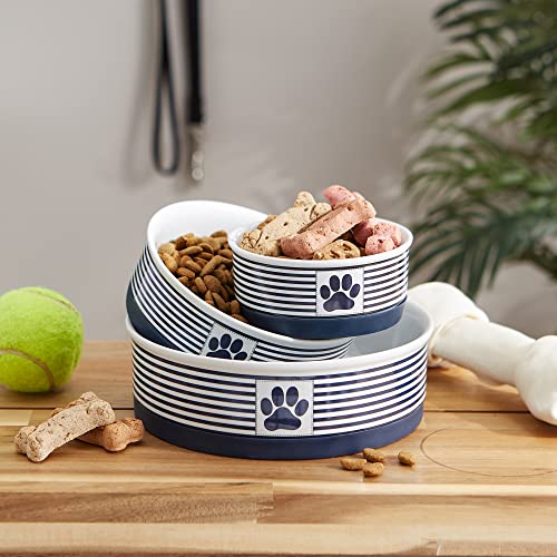 Bone Dry Paw & Patch Ceramic Pet Collection, Medium Set, 6x2", Nautical Blue, 2 Piece - color: Nautical Blue, size: Medium Bowl Set, 6x2"