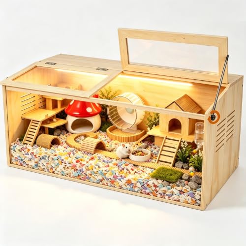 Wooden Hamster Cage,Chewproof,48" Lx20 Wx20 H，Animal Cabinet for Dwarf Syrian Hamsters Degus, Hamster Habitat with Openable Top and Large Acrylic Sheets. - size: 48.0"L x 20.0"W x 20.0"H