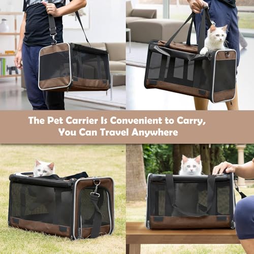 GAPZER Pet Carrier for Large Cat Soft-Sided Animal Traveling Bag up to 20lb | Privacy Protection Big Kitten Car Travel Cloth Carry Bag up to 20 lbs, Small Animal Portable Mesh Kennel Cage for Vet Visits - color: Mocha Brown