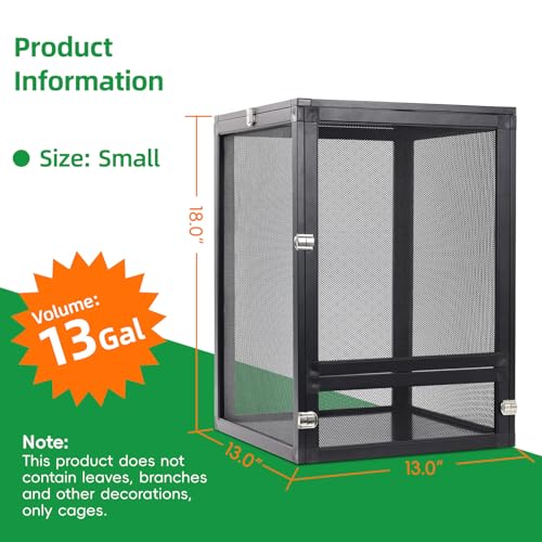 13 Gal Foldable Reptile Terrarium for Gecko & Dragon | 360° clear view with detachable & foldable design for portability. High airflow mesh. Fits crested geckos, chameleons - size: 18x13x13 Inch