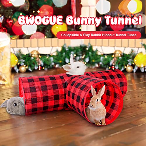BWOGUE Bunny Tunnels & Tubes, 3-Way Collapsible Rabbit Hideout for Bunnies | Small Animal Hideout for Play, Peephole for Exploration, Ball Toy for Play, Folds Flat for Storage, Guinea Pigs and Kittens - color: Plaid