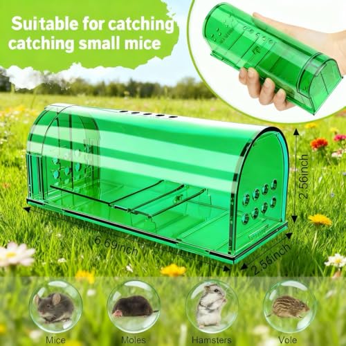 2 Pcs Humane Mouse Traps, Reusable Mice Trap Live Rat Cage Indoor Outdoor | Green, PC Material, Reusable Capture & Release, Use for Home, Waterproof - size: 2 Pack