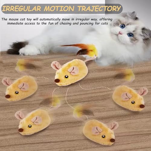 Interactive Mouse Cat Toy, Automatic Moving Fake Rat Mouse Cat Toy, Realistic Rechargeable Dog Mouse Toy with Sound & Feather & Bell, Prank Joke Scary Trick Rats for Cats Dogs - color: Yellow