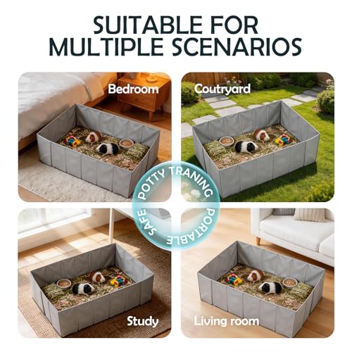 MEEXPAWS Small Animal Playpen, Portable Hamster Guinea Pig Cage for Travel | Waterproof, No Assembly, Spacious, Collapsible, Plastic Pet Enclosure for Rat Ferret, Play Pen for Indoor, 40" x 28" x 13"