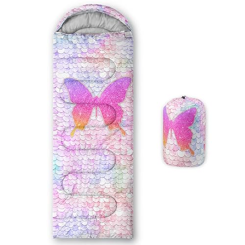 QOOMO Camping Sleeping Bags,3 Season Warm & Cool Weather,Lightweight,Waterproof Sleeping Bags for Adults & Kids,Traveling,and Outdoors,Camping Gear Equipment - color: Pink Butterfly 6